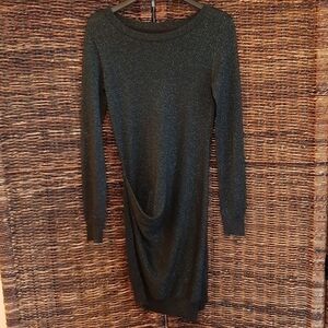 All Saints Spitalfields Lurex Torque Metallic Sweater Dress Women's 2 Black LBD